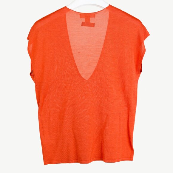 'S Max Mara Burnt Orange Short Dolman Sleeve Silk V-neck Knit Top - Picture 2 of 9